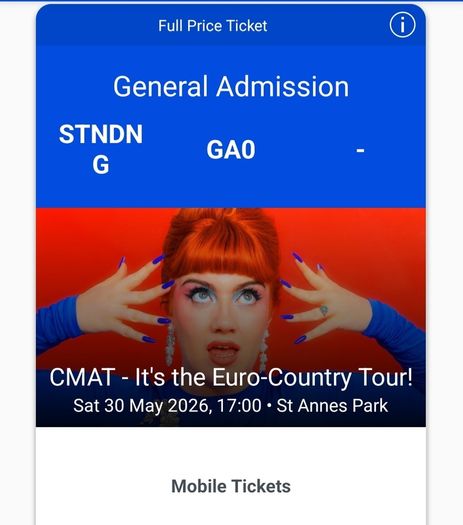 2x CMAT Tickets, St Anne's Park, May 30th