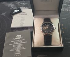 Orient Bambino Open Heart Blue Leather Dress Watch
