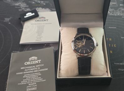 Orient Bambino Open Heart Blue Leather Dress Watch