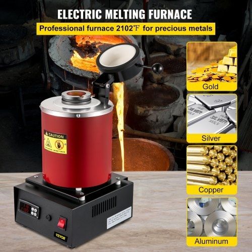 Electric Melting Furnace, 3KG Digital Electric Melting Furnace, 1750W 1150C /2102 F Gold Smelter Furnace W/ Graphite Crucible & Ingot Die for Processing of Melting Gold, Silver, Copper, Aluminum