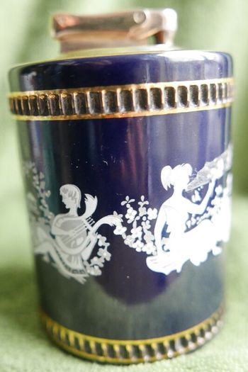 Vintage Colibri Cobalt Blue Ceramic Gas Table Lighter from Italy, Hand-Painted Greek Motif Cigarette Lighter, Home Decor, Perfect Gift