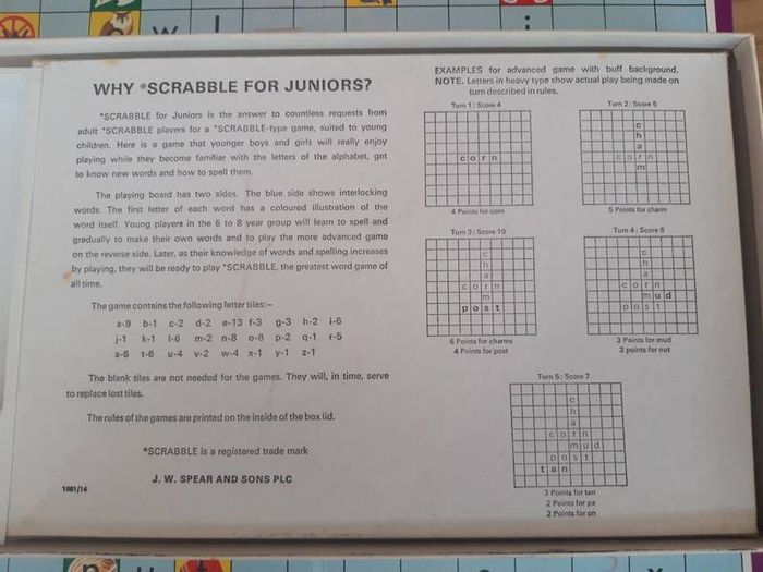 Vintage Spear's Scrabble For Juniors  1983