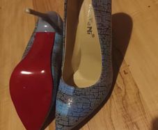 Blue heels with red sole UK6
