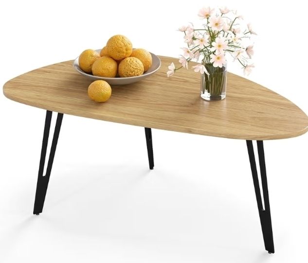 Oval Coffee Table Oak Simple Center Table - Scandinavian Style Wooden Tea Table with Solid Metal Legs, 100x55x43cm for Living Room Small Apartment Oak+Black, 1-layer