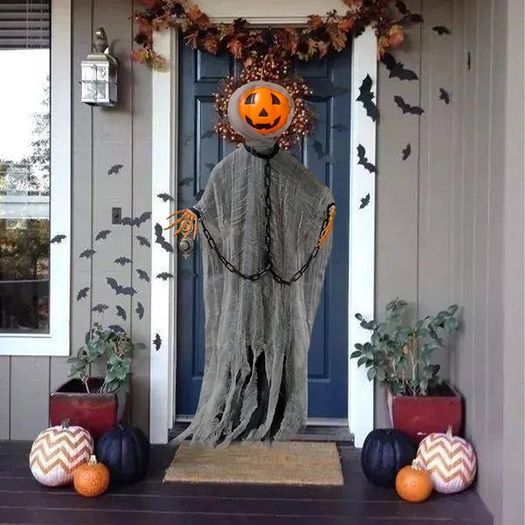 3" Hanging Ghost Pumpkin with Bendable Arms, Halloween Hanging Pumpkin Man Grim Reapers Decorations, Scary Haunted House Prop for Halloween Party Indoor Outdoor Lawn Decor
