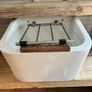 Heavy vintage ceramic basin with a built-in metal rack. Image 2