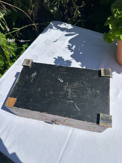 Hand painted wooden box with roses and cherubs