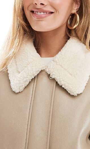 ASOS DESIGN borg collar oversized flight jacket in cream size S