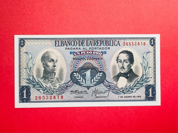 Colombia  1  Pesos  1973  PICK 404 . ( uncirculated )