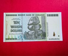 Zimbabwe 10 Trillion Dollars. UNC  2008..verified Under Uv Light. )