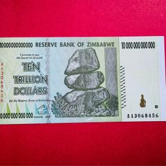 Zimbabwe 10 Trillion Dollars. UNC  2008..verified Under Uv Light. )