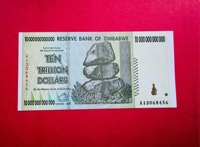 Zimbabwe 10 Trillion Dollars. UNC  2008..verified Under Uv Light. )