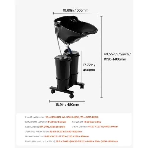 Portable Shampoo Bowl, Shampoo Sink for Washing Hair with Electric Pump, Includes 2 Buckets 2 Showerheads, Drain Hose,