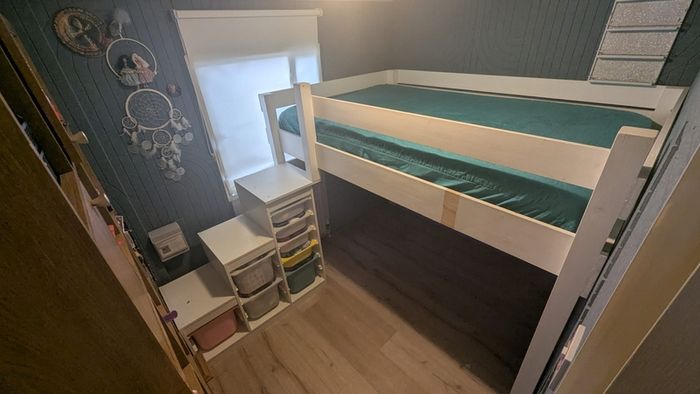 Custom Timber Small Double Loft Bed (120cm) with IKEA Trofast Storage Stairs & Mattress