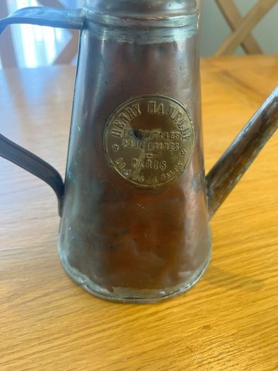 Antique French Copper Oil Jug Stamped