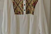 Floral long sleeve blouse for women, elegant bottoned neck, casual wear, white,