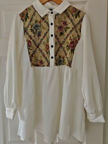 Floral long sleeve blouse for women, elegant bottoned neck, casual wear, white,