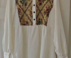 Floral long sleeve blouse for women, elegant bottoned neck, casual wear, white,
