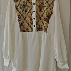 Floral long sleeve blouse for women, elegant bottoned neck, casual wear, white,
