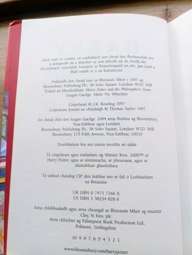 Rare Harry Potter and the Philosopher's Stone Irish 1st Edition