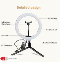 1pc 25.4cm LED Ring Fill Light Cabinet Phone Holder Mirror Lighting