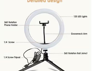 1pc 25.4cm LED Ring Fill Light Cabinet Phone Holder Mirror Lighting