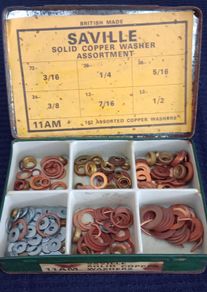 Saville  Tin Box Of Copper Washers  ( mixed )