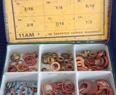 Saville  Tin Box Of Copper Washers  ( mixed )