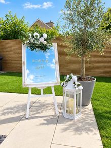 Elegant Wedding Welcome Display, Ornate Sign, Easel, Floral Lantern & Battery Candle