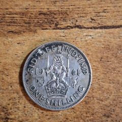 Great Britain UK 1941, One Shilling, George VI, Scottish Crest, Silver Coin - free standard postage