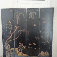 Vintage Double-Sided 4-Panel Folding Room Divider