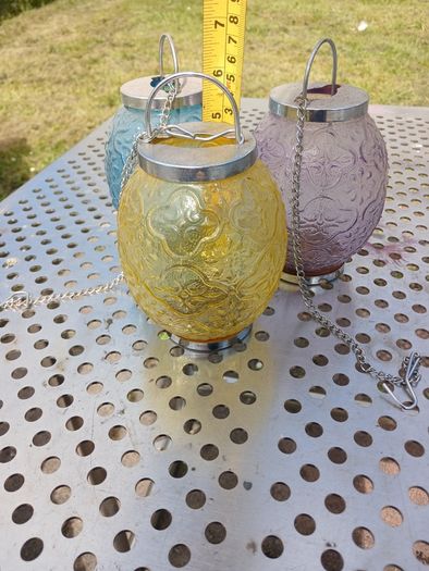 Set of 3 glass, hanging Tea light holders suit Garden