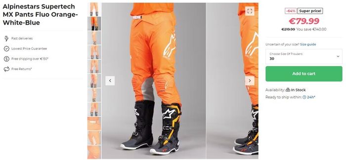 Motorycle - Youth Alpinestars Supertech MX Pants Fluo Orange-White-Blue