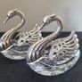 Rare vintage swan-shaped salt cellars crafted from 925 silver and cut crystal Image 6