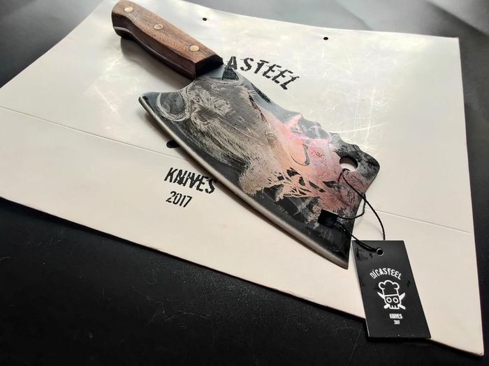 Wild and Bold: Black Blade Cleaver Knife with Buffalo Engraving By Di'Casteel