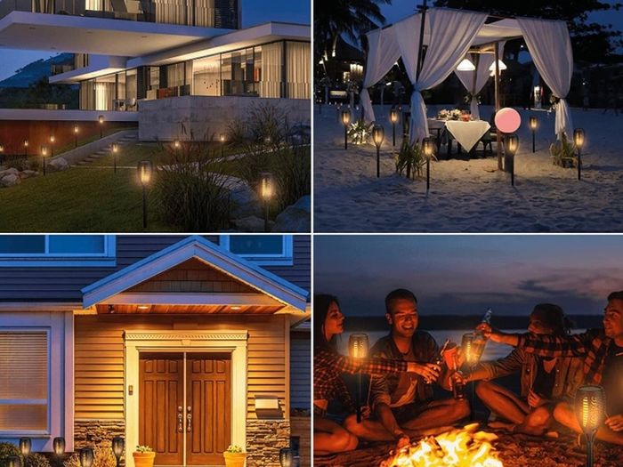 Solar Lights Outdoor Garden, 4 Pack 33LED Waterproof Solar Flickering Dancing Flame Pathway Lights, Dusk to Dawn Auto On and Off for Garden Patio Deck Yard Driveway Pathway (FREE POSTAGE)