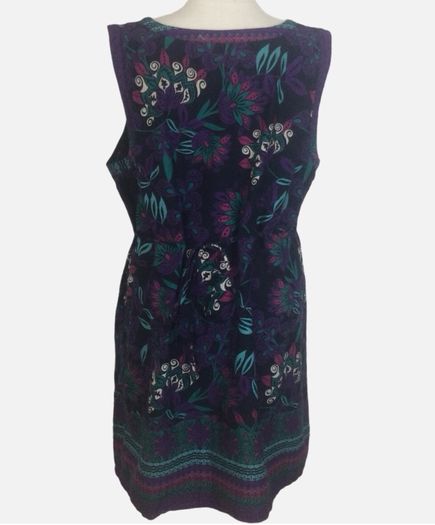 Debenhams Navy Purple Floral Cotton Sleeveless Midi Length Shift Dress Uk 20 Including Post