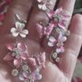 Beautiful earrings for pierced ears in pink tones with rhinestones and enamel. Image 7