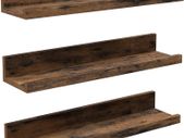 _Wall Shelves Set of 3 Floating Shelves Length 38 cm Raised Front Edge for Decorative Items, Spice Jars and Picture Frames Vintage Brown