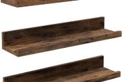 _Wall Shelves Set of 3 Floating Shelves Length 38 cm Raised Front Edge for Decorative Items, Spice Jars and Picture Frames Vintage Brown