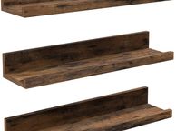 main image for ad _Wall Shelves Set of 3 Floating Shelves Length 38 cm Raised Front Edge for Decorative Items, Spice Jars and Picture Frames Vintage Brown