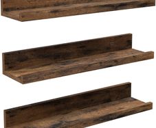 _Wall Shelves Set of 3 Floating Shelves Length 38 cm Raised Front Edge for Decorative Items, Spice Jars and Picture Frames Vintage Brown