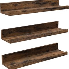 _Wall Shelves Set of 3 Floating Shelves Length 38 cm Raised Front Edge for Decorative Items, Spice Jars and Picture Frames Vintage Brown