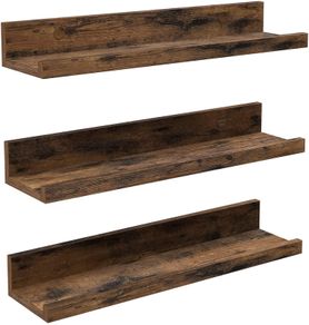 Wall Shelves Set of 3 Floating Shelves Length 38 cm Raised Front Edge for Decorative Items, Spice Jars and Picture Frames Vintage Brown