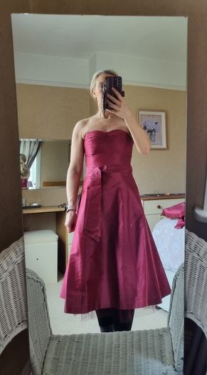 Cerise pink strapless bridesmaid dresses