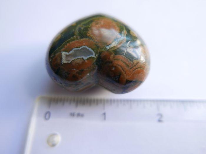 2" Multicolor Rhyolite Jasper Puffy Heart Crystal Mineral Stone