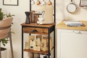 5 Tier Coffee Bar Station, Coffee Stand with Fabric Drawers, 8 S-Shaped Hooks
