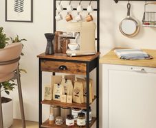 5 Tier Coffee Bar Station, Coffee Stand with Fabric Drawers, 8 S-Shaped Hooks