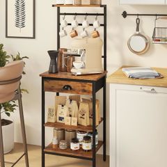 5 Tier Coffee Bar Station, Coffee Stand with Fabric Drawers, 8 S-Shaped Hooks