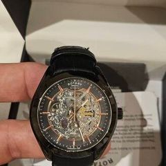 Rotary Watch Men's Skeleton Black Leather Strap (GS03630/04)